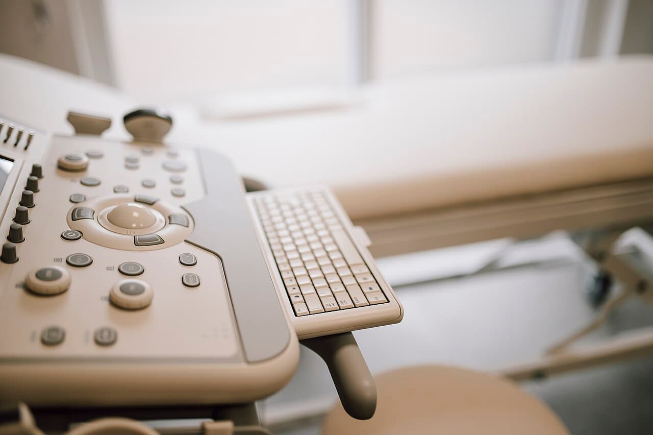 Medical ultrasound equipment set up in a clean clinical room